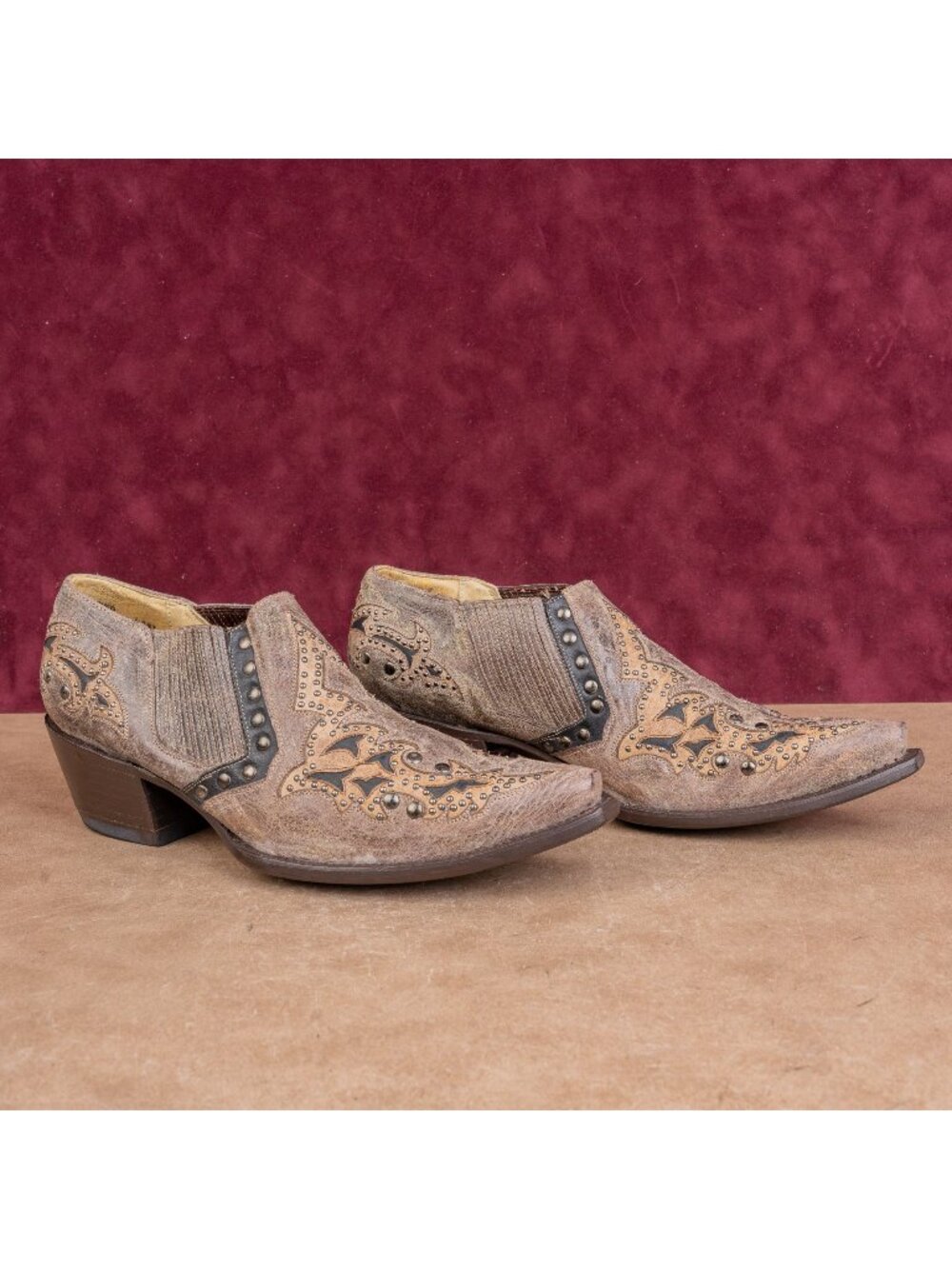 Corral Women Glitter Brown Leather Cowboy Western Square Toe Ankle Boots sz 10